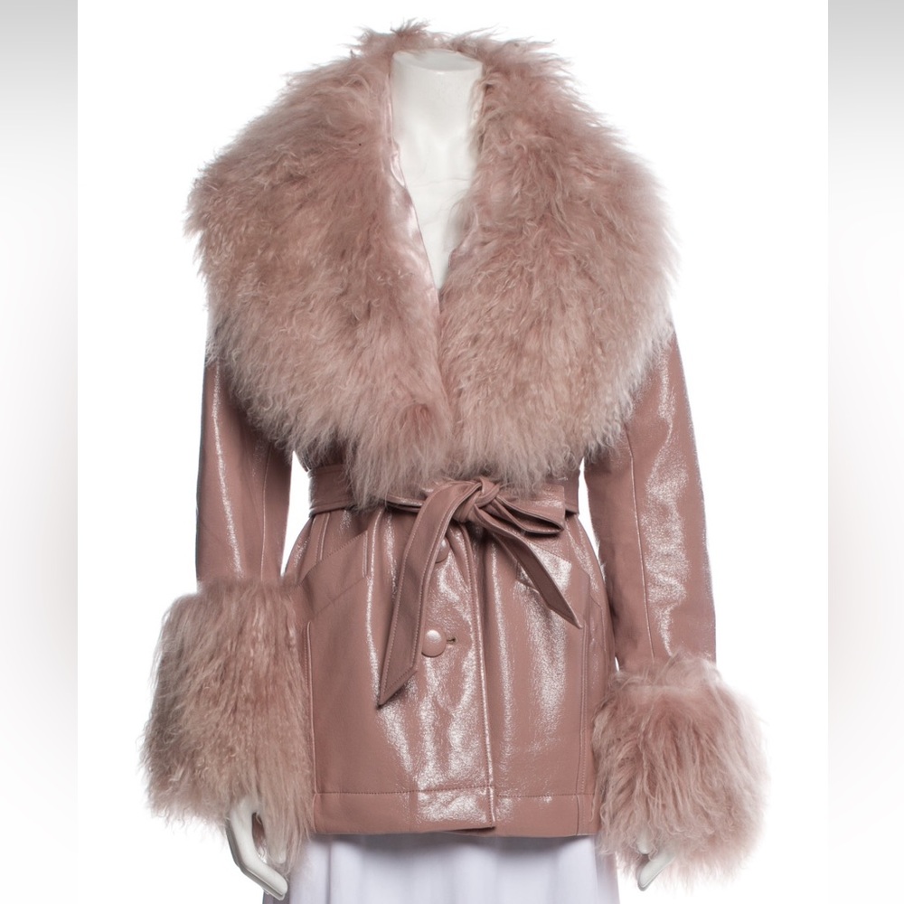 Cinq à Sept Pink Faux Fur Trimmed Jacket